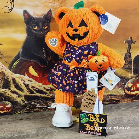 Build A Bear Pumpkin Glow Plush Jack O'Lantern Halloween 2023 Dress Clothes GIRL - Picture 6 of 16